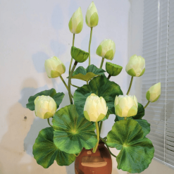 Decorative Silk Lotus Flower Cluster – Realistic Artificial Lotus with Flexible Stems