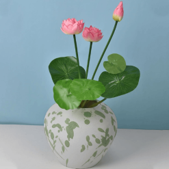 Set of 2 Mini Artificial Lotus Flower Stems with Leaves – 17” Silk Lotus for Vase & Wedding Décor