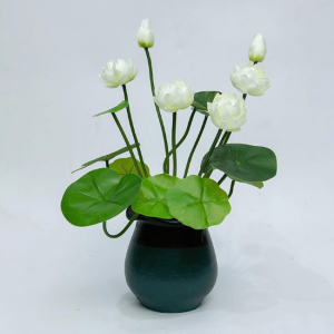 Set of 2 Mini Artificial Lotus Flower Stems with Leaves – 17” Silk Lotus for Vase & Wedding Décor - Artificial Flowers, White