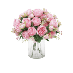 Set of 2 Artificial Peony Bouquets – Silk Faux Peonies for Wedding & Home Décor