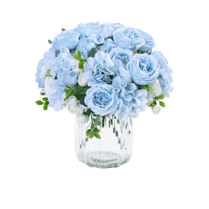 Set of 2 Artificial Peony Bouquets – Silk Faux Peonies for Wedding & Home Décor - Artificial Flowers, Blue