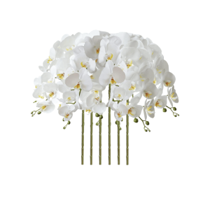 Set of 6 Artificial Phalaenopsis Orchid Stems – 32” Real Touch Faux Orchids - Artificial Flowers, White